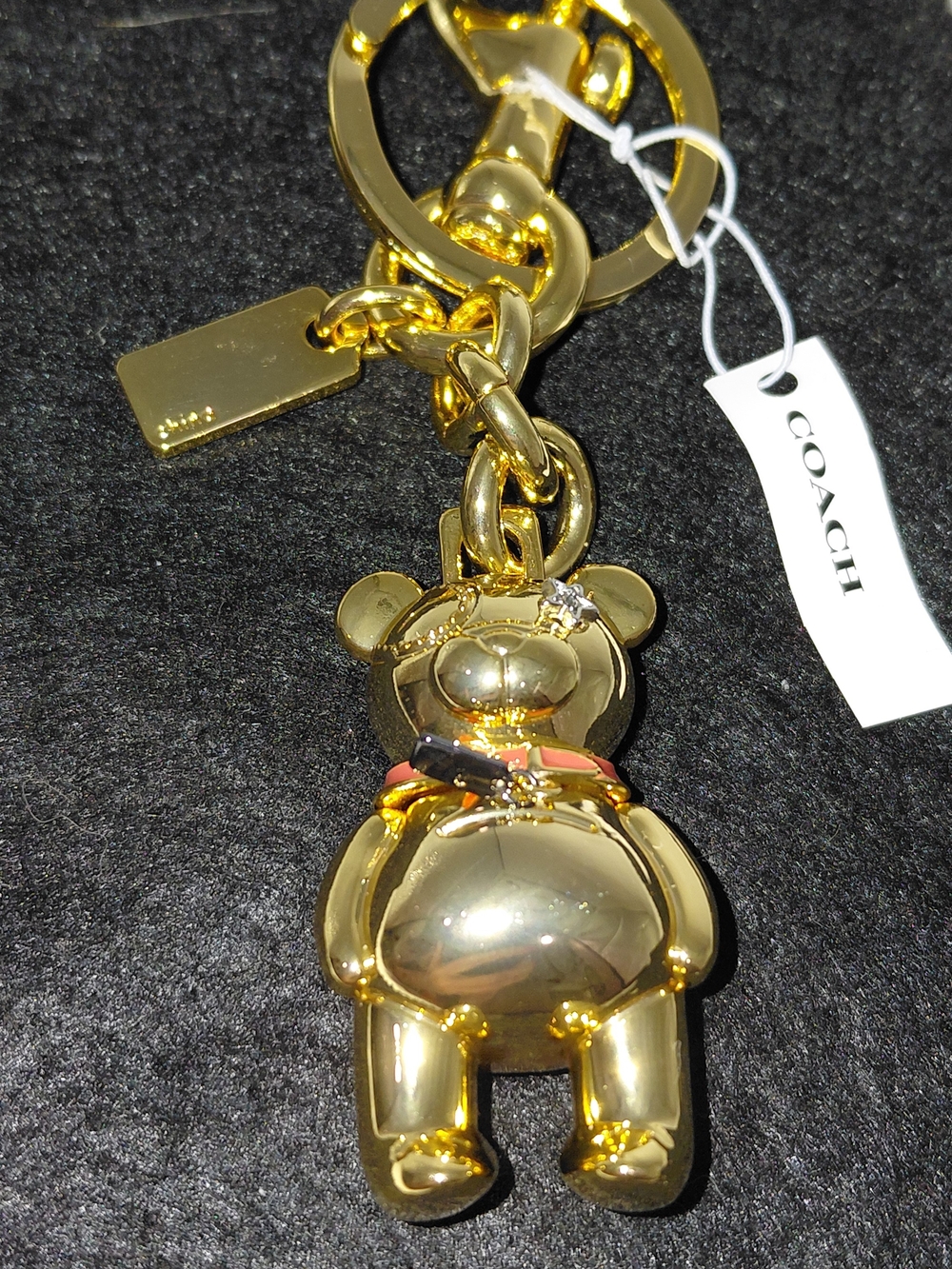 NWT! COACH Gold 3D Teddy Bear Bag Charm Keyring! #87166